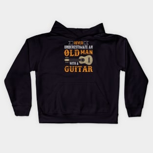 Vintage Never Underestimate an Old Man with a Guitar Kids Hoodie